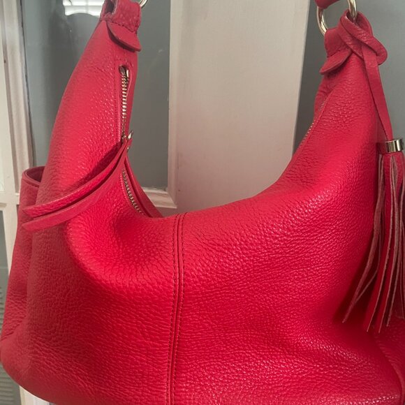 Isaac Mizrahi Pebbles Leather Red Shoulder Purse Bag - Picture 3 of 14